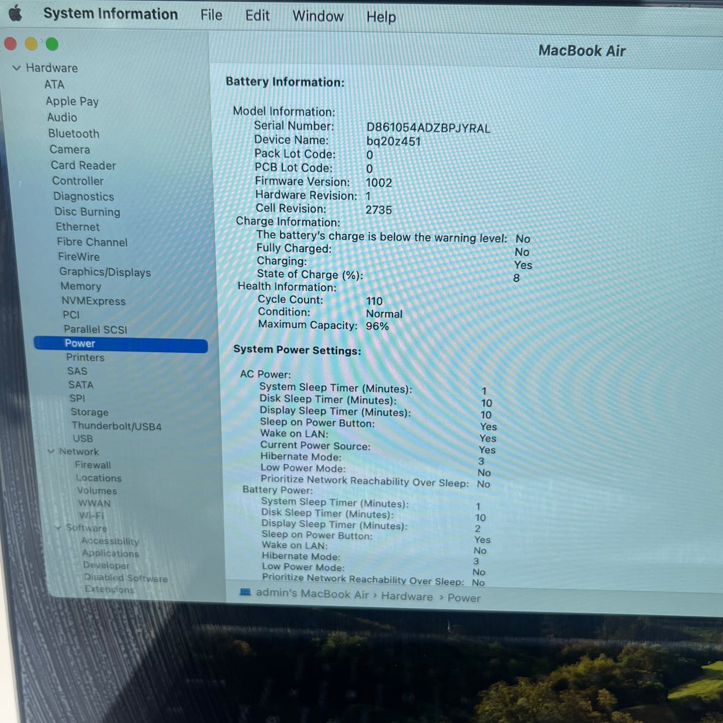 2020 Apple MacBook Air 13.3" M1 7C GPU 3.2GHz 8GB RAM 512GB SSD A2337