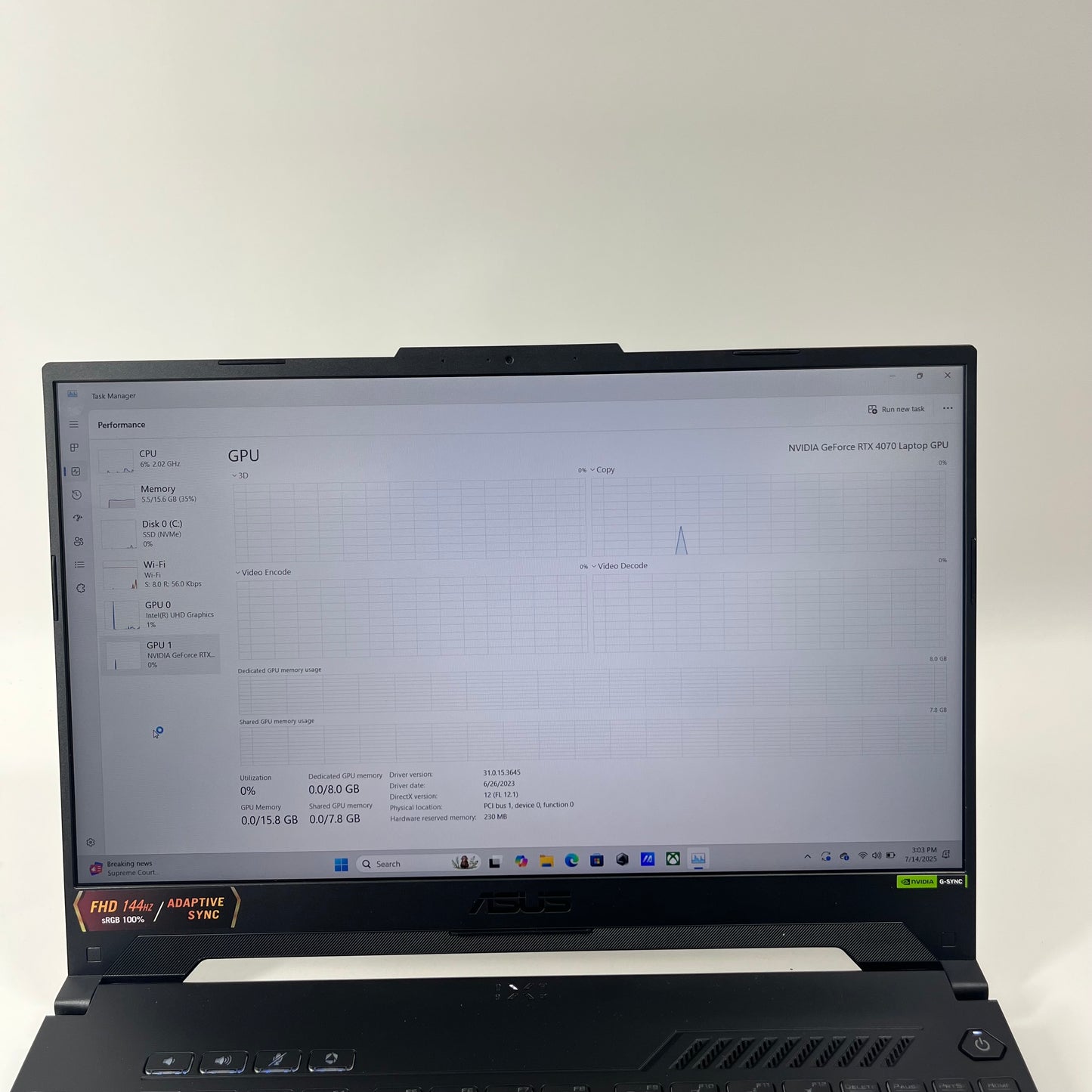 ASUS TUF F15 FX507 15.6" i7-13620H 2.4GHz 16GB RAM 1TB SSD GeForce RTX 4070