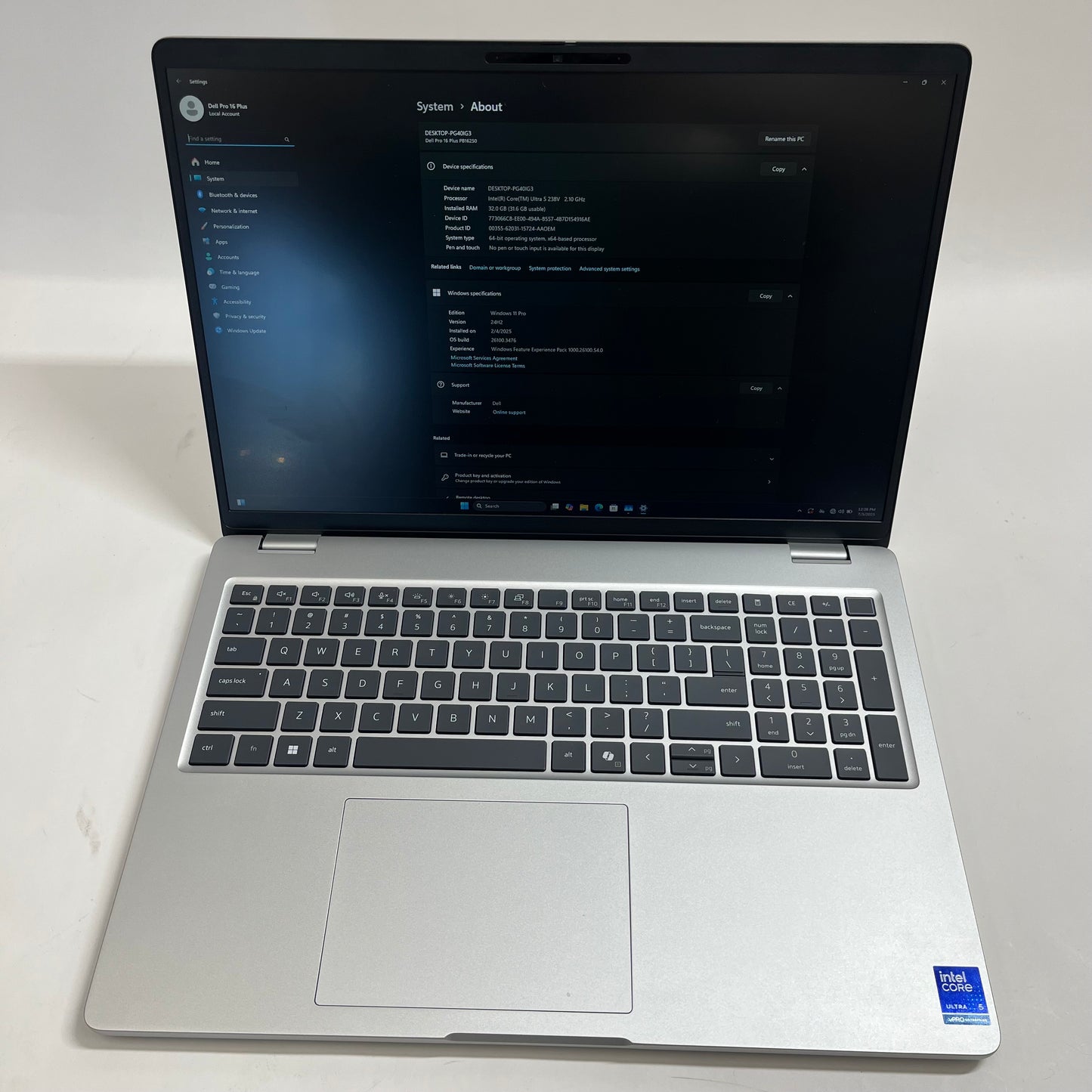 Dell PRO 16 PB16250 16" INTEL R CORE TM ULTRA 5238V 2.10 GHZ 2.1GHz 32.0 GB