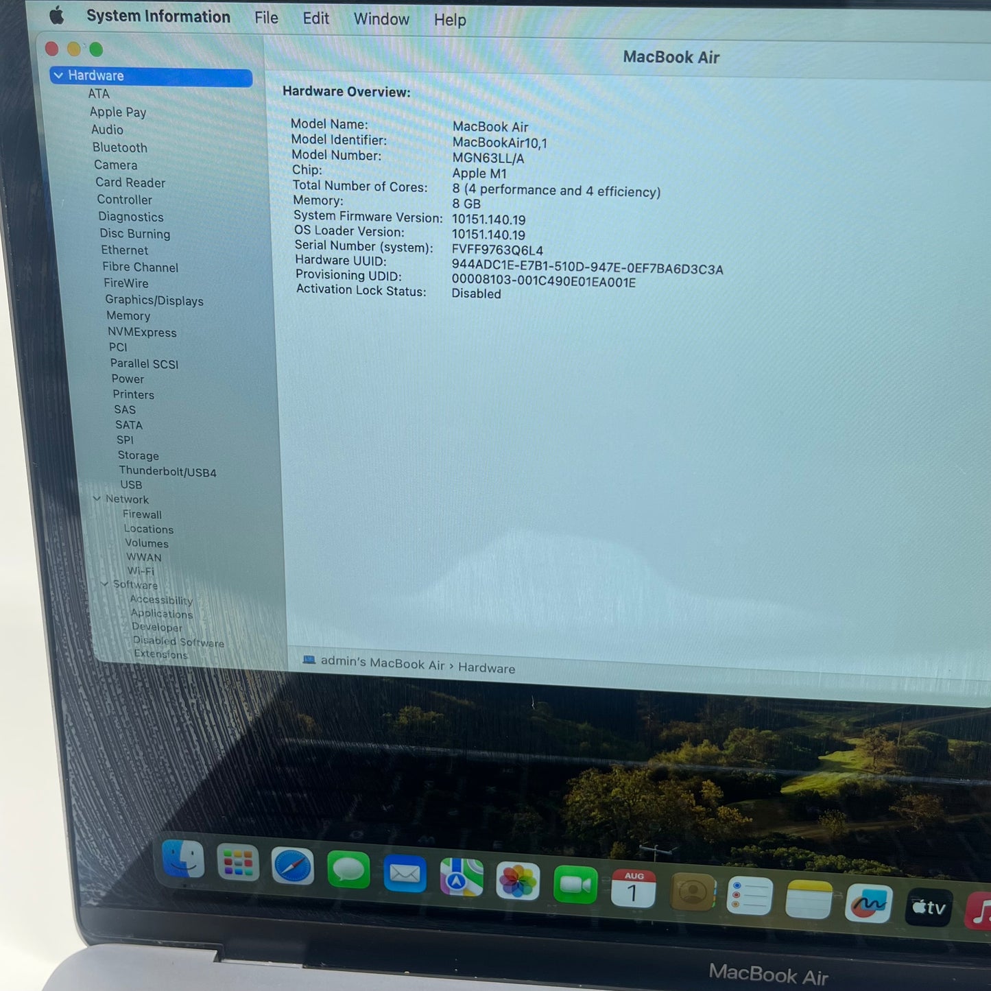 2020 Apple MacBook Air 13.3" M1 7C GPU 3.2GHz 8GB RAM 512GB SSD A2337
