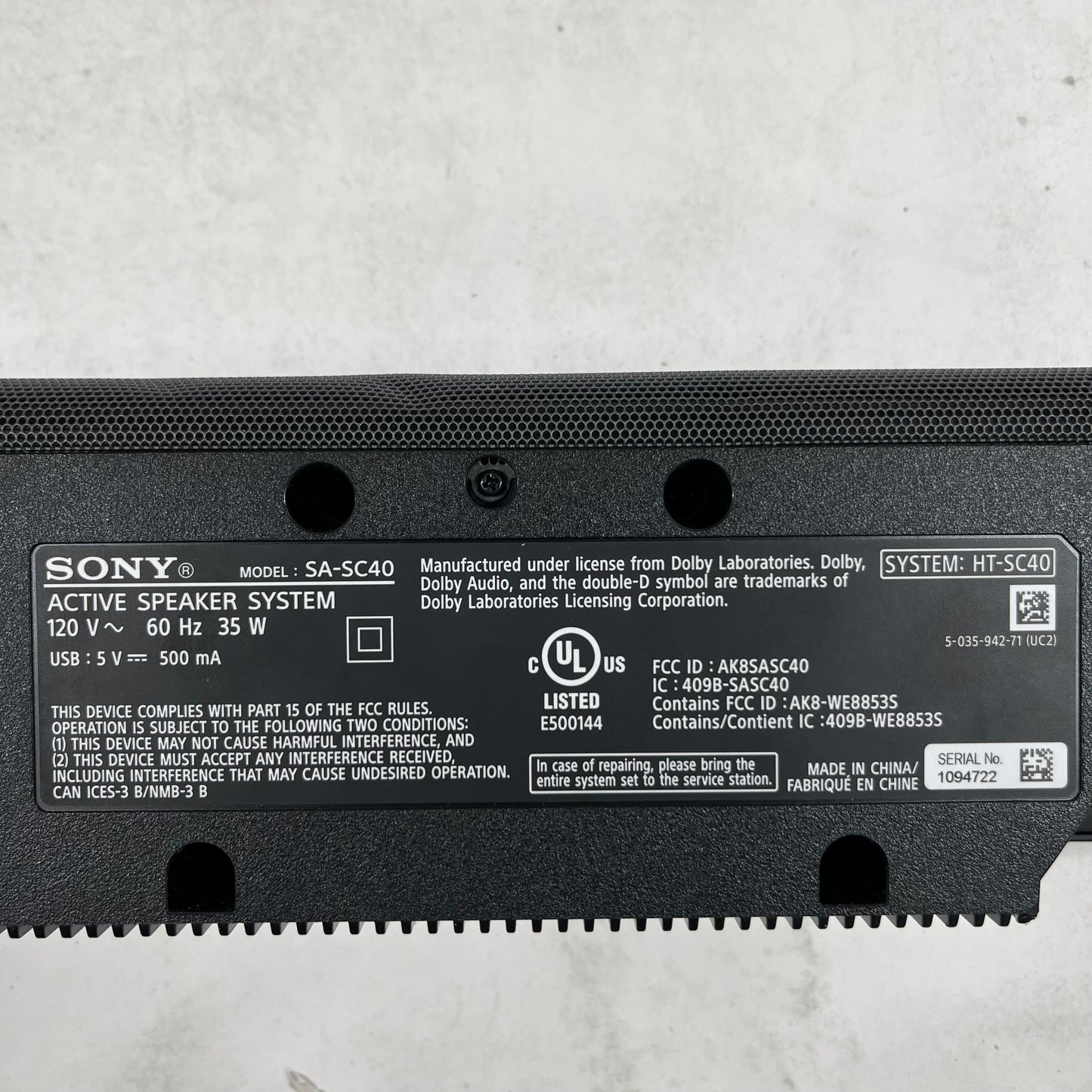 Sony Bluetooth Sound Bar Wireless Soundbar System Black HT-SC40