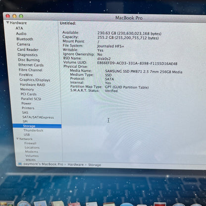 2012 Apple MacBook Pro 13.3" i5 2.5GHz 16GB RAM 256GB HDD Silver A1278