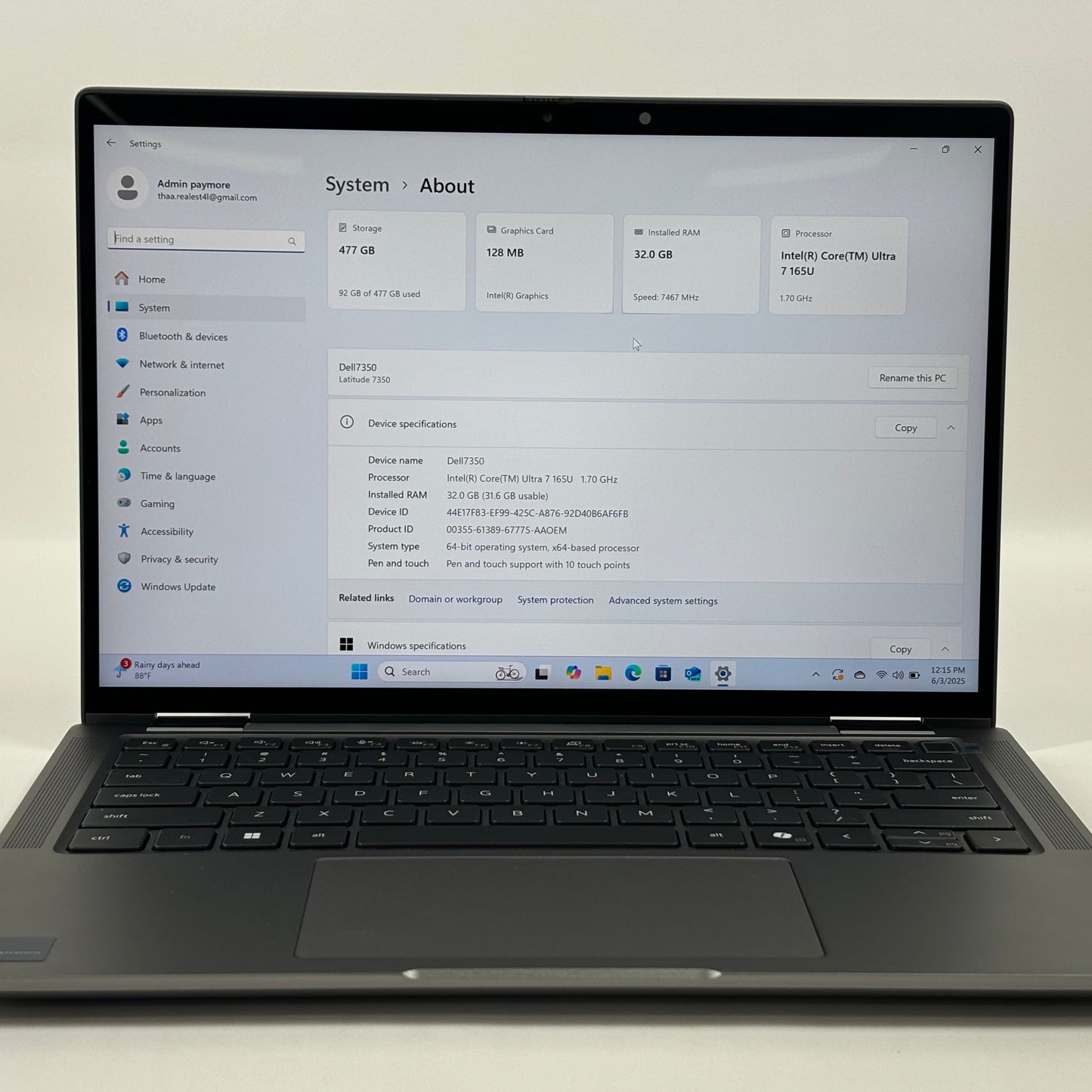 Dell latitude 7350 13.3" Core Ultra 7 1.7GHz 32GB RAM 512GB SSD