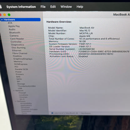2025 Apple MacBook Air 13.3" M4 10C GPU 4.5GHz 16GB RAM 256GB SSD A3240