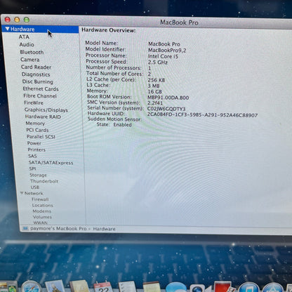 2012 Apple MacBook Pro 13.3" i5 2.5GHz 16GB RAM 256GB HDD Silver A1278