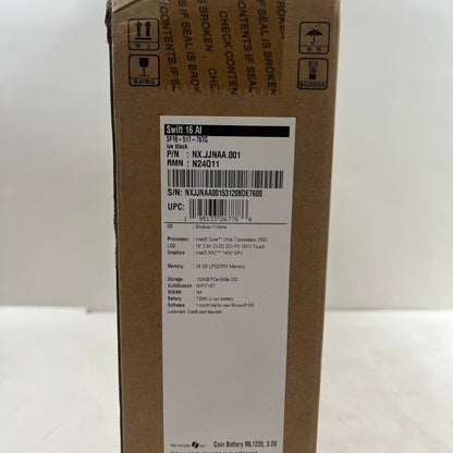 New Acer swift 16 ai N24Q11 16" ultra 7 256v 4.8GHz 16GB RAM 1TB