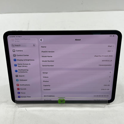 WiFi Only Apple iPad Pro 11" M4 256GB Space Black MVV83LL/A