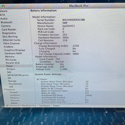 2012 Apple MacBook Pro 13.3" i5 2.5GHz 16GB RAM 256GB HDD Silver A1278